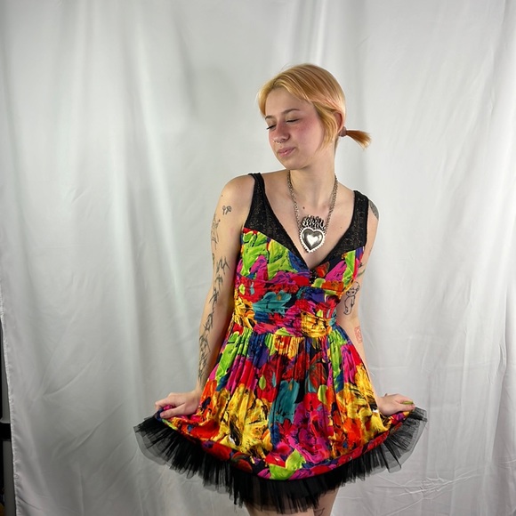 Alythea Floral Multicolour Party Dress with Tulle Underlay - Picture 1 of 12